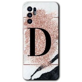 Oppo Reno 6 Pembe Mermer Desenli D Harfi Baskılı Uyumlu Silikon Kılıf