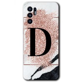Oppo Reno 6 Pembe Mermer Desenli D Harfi Baskılı Uyumlu Silikon Kılıf