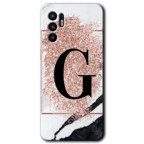 Oppo Reno 6 Pembe Mermer Desenli G Harfi Baskılı Uyumlu Silikon Kılıf