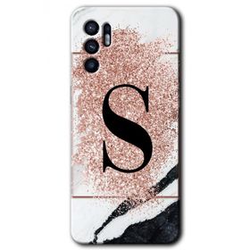 Oppo Reno 6 Pembe Mermer Desenli Ş Harfi Baskılı Uyumlu Silikon Kılıf