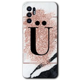 Oppo Reno 6 Pembe Mermer Desenli Ü Harfi Baskılı Uyumlu Silikon Kılıf