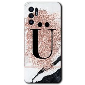 Oppo Reno 6 Pembe Mermer Desenli Ü Harfi Baskılı Uyumlu Silikon Kılıf
