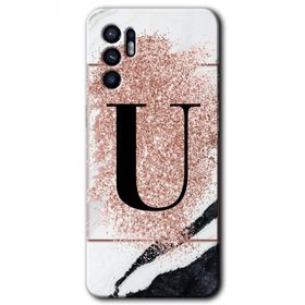 Oppo Reno 6 Pembe Mermer Desenli Ü Harfi Baskılı Uyumlu Silikon Kılıf