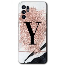Oppo Reno 6 Pembe Mermer Desenli Y Harfi Baskılı Uyumlu Silikon Kılıf