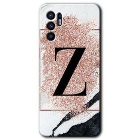 Oppo Reno 6 Pembe Mermer Desenli Z Harfi Baskılı Uyumlu Silikon Kılıf