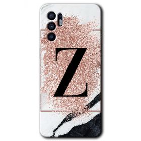Oppo Reno 6 Pembe Mermer Desenli Z Harfi Baskılı Uyumlu Silikon Kılıf