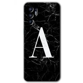 Oppo Reno 6 Siyah Mermer Desenli A Harfi Baskılı Uyumlu Silikon Kılıf