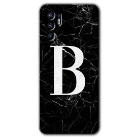 Oppo Reno 6 Siyah Mermer Desenli B Harfi Baskılı Uyumlu Silikon Kılıf