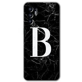 Oppo Reno 6 Siyah Mermer Desenli B Harfi Baskılı Uyumlu Silikon Kılıf