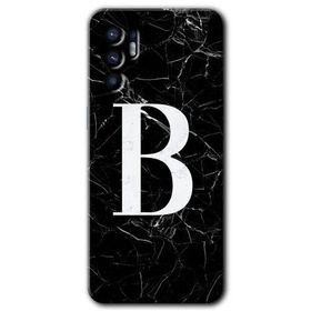 Oppo Reno 6 Siyah Mermer Desenli B Harfi Baskılı Uyumlu Silikon Kılıf