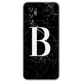 Oppo Reno 6 Siyah Mermer Desenli B Harfi Baskılı Uyumlu Silikon Kılıf