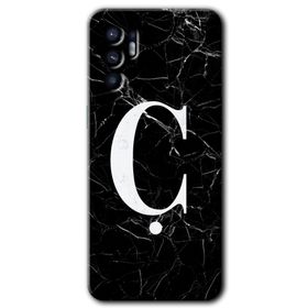 Oppo Reno 6 Siyah Mermer Desenli C Harfi Baskılı Uyumlu Silikon Kılıf