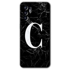 Oppo Reno 6 Siyah Mermer Desenli C Harfi Baskılı Uyumlu Silikon Kılıf