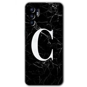 Oppo Reno 6 Siyah Mermer Desenli C Harfi Baskılı Uyumlu Silikon Kılıf