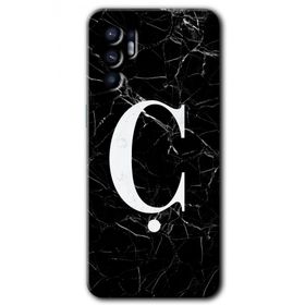 Oppo Reno 6 Siyah Mermer Desenli C Harfi Baskılı Uyumlu Silikon Kılıf