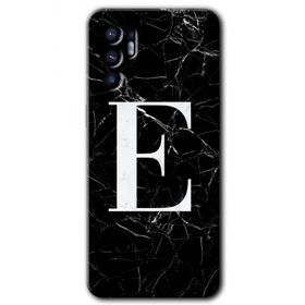 Oppo Reno 6 Siyah Mermer Desenli E Harfi Baskılı Uyumlu Silikon Kılıf