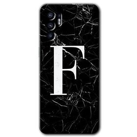 Oppo Reno 6 Siyah Mermer Desenli F Harfi Baskılı Uyumlu Silikon Kılıf