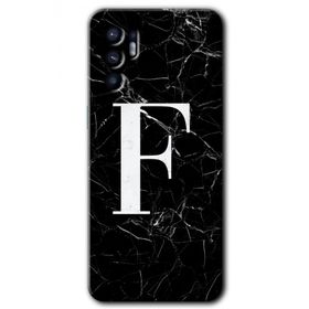 Oppo Reno 6 Siyah Mermer Desenli F Harfi Baskılı Uyumlu Silikon Kılıf