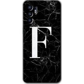 Oppo Reno 6 Siyah Mermer Desenli F Harfi Baskılı Uyumlu Silikon Kılıf