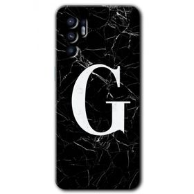 Oppo Reno 6 Siyah Mermer Desenli G Harfi Baskılı Uyumlu Silikon Kılıf