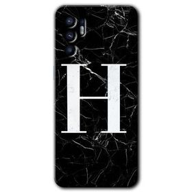 Oppo Reno 6 Siyah Mermer Desenli H Harfi Baskılı Uyumlu Silikon Kılıf