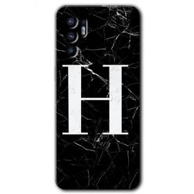 Oppo Reno 6 Siyah Mermer Desenli H Harfi Baskılı Uyumlu Silikon Kılıf