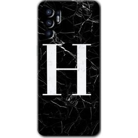 Oppo Reno 6 Siyah Mermer Desenli H Harfi Baskılı Uyumlu Silikon Kılıf