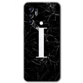 Oppo Reno 6 Siyah Mermer Desenli I Harfi Baskılı Uyumlu Silikon Kılıf