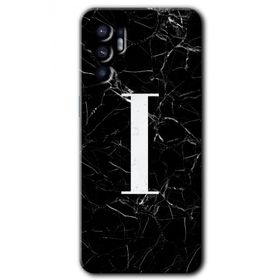 Oppo Reno 6 Siyah Mermer Desenli I Harfi Baskılı Uyumlu Silikon Kılıf