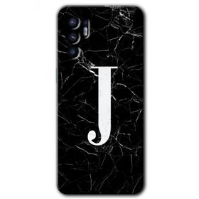 Oppo Reno 6 Siyah Mermer Desenli J Harfi Baskılı Uyumlu Silikon Kılıf