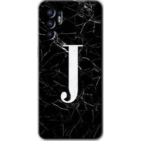Oppo Reno 6 Siyah Mermer Desenli J Harfi Baskılı Uyumlu Silikon Kılıf