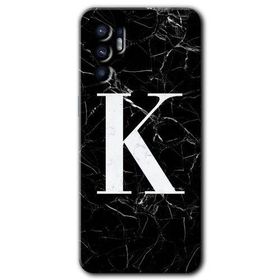 Oppo Reno 6 Siyah Mermer Desenli K Harfi Baskılı Uyumlu Silikon Kılıf