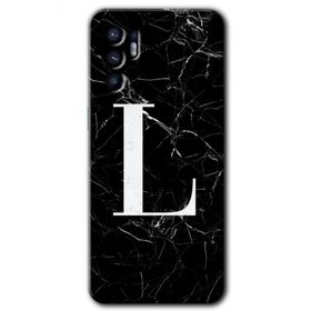 Oppo Reno 6 Siyah Mermer Desenli L Harfi Baskılı Uyumlu Silikon Kılıf