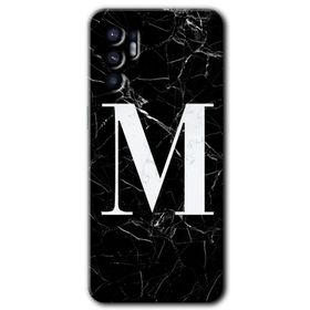 Oppo Reno 6 Siyah Mermer Desenli M Harfi Baskılı Uyumlu Silikon Kılıf