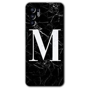 Oppo Reno 6 Siyah Mermer Desenli M Harfi Baskılı Uyumlu Silikon Kılıf