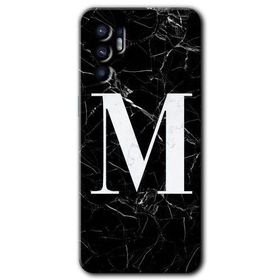 Oppo Reno 6 Siyah Mermer Desenli M Harfi Baskılı Uyumlu Silikon Kılıf
