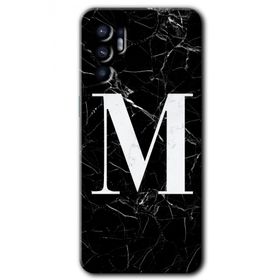 Oppo Reno 6 Siyah Mermer Desenli M Harfi Baskılı Uyumlu Silikon Kılıf