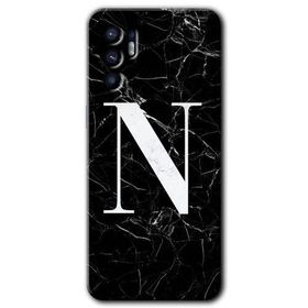 Oppo Reno 6 Siyah Mermer Desenli N Harfi Baskılı Uyumlu Silikon Kılıf