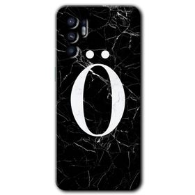 Oppo Reno 6 Siyah Mermer Desenli O Harfi Baskılı Uyumlu Silikon Kılıf
