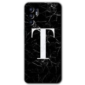 Oppo Reno 6 Siyah Mermer Desenli O Harfi Baskılı Uyumlu Silikon Kılıf
