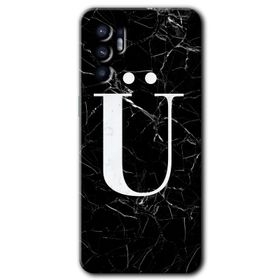 Oppo Reno 6 Siyah Mermer Desenli O Harfi Baskılı Uyumlu Silikon Kılıf