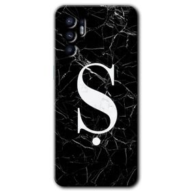 Oppo Reno 6 Siyah Mermer Desenli O Harfi Baskılı Uyumlu Silikon Kılıf