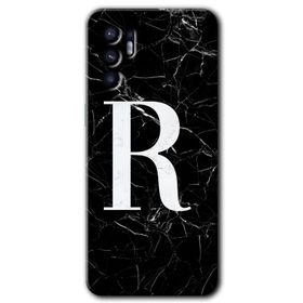 Oppo Reno 6 Siyah Mermer Desenli O Harfi Baskılı Uyumlu Silikon Kılıf