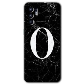 Oppo Reno 6 Siyah Mermer Desenli O Harfi Baskılı Uyumlu Silikon Kılıf