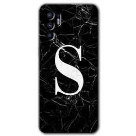 Oppo Reno 6 Siyah Mermer Desenli O Harfi Baskılı Uyumlu Silikon Kılıf