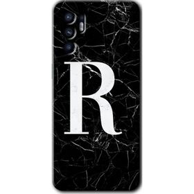 Oppo Reno 6 Siyah Mermer Desenli R Harfi Baskılı Uyumlu Silikon Kılıf