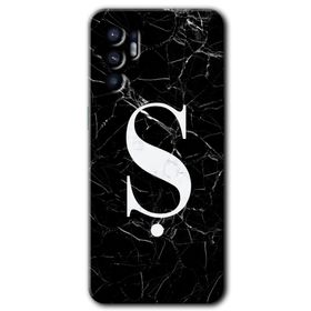 Oppo Reno 6 Siyah Mermer Desenli S Harfi Baskılı Uyumlu Silikon Kılıf