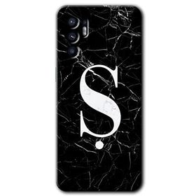 Oppo Reno 6 Siyah Mermer Desenli S Harfi Baskılı Uyumlu Silikon Kılıf