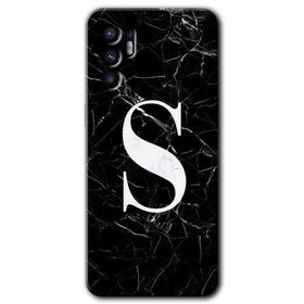 Oppo Reno 6 Siyah Mermer Desenli S Harfi Baskılı Uyumlu Silikon Kılıf