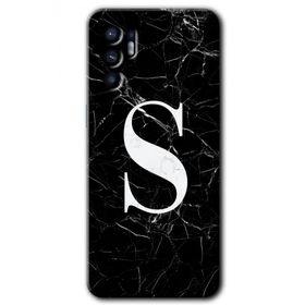 Oppo Reno 6 Siyah Mermer Desenli S Harfi Baskılı Uyumlu Silikon Kılıf